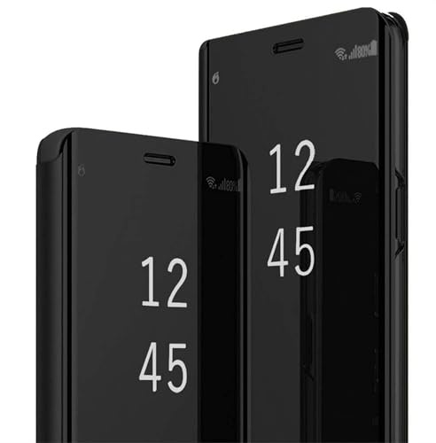 für Samsung S24 Ultra Hülle Clear View Spiegel Handyhülle für Samsung Galaxy S24 Ultra Flip Case Handytasche Schutzhülle Leder Klappbar Hard PC Stoßfest Cover Ständer Klapphülle Hüllen 5G (Schwarz)