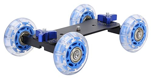 HaloVerde Mini Adjustable Dolly Car with Precise Angle Scale and Silent Wheels, a Desktop Camera Slider Car built for table top use with your DSLR Phone Video Dolly