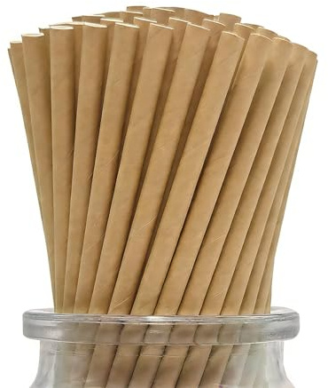 100 Pajitas de Papel Kraft Desechables para Fiestas, Bodas y Ocasiones, Biodegradables Pajitas de Papel Marrón, 19,7 x 0,6 cm
