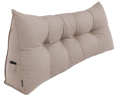 POKAR Cuscino Schienale Divano 180x50x20 cm | Cuscino da Lettura per Divano e Letto con Appoggio Schiena Grande | Cuscino a Cuneo Triangolare con Tasche Laterali | Certificato Oeko Tex 100 | Beige