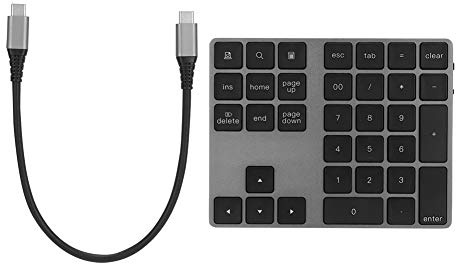 HYUMTODE Wireless Number Pad BT Numeric Keypad 34 Key, Bluetooth Keyboard with Dual USB 3.0 HUB Type - C, Aluminum Alloy Keypad for Android macOS, Compact Keypad for Office Home Use (Negra)