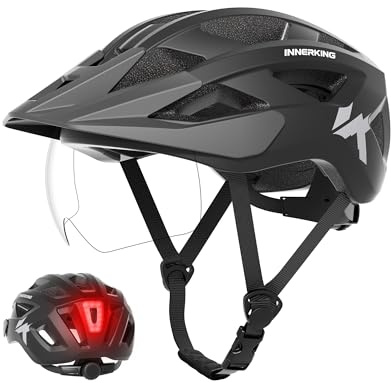 InnerKing Fahrradhelm Herren Damen Leichte Fahrradhelm mit LED Licht | Fahrradhelm mit Magnetische Schutzbrille Visier MTB Helm Radhelm Cityhelm