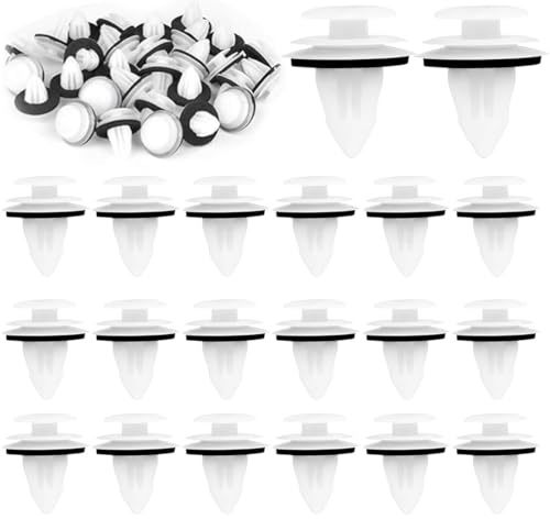 MUNZE Clips Plastica Per Auto, 100 Pezzi Rivetti Universali Fissaggio Veicolo Per Pannelli Porte Auto, Fissaggio Corpo (Clip Bianche, Rondelle Nere)