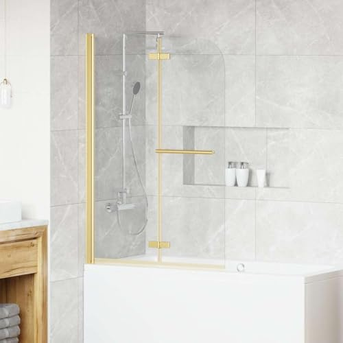 Pare Baignoire, Paroi de Douche Paroi de Baignoire Doré 95 x 140 cm Verre ESG et aluminium