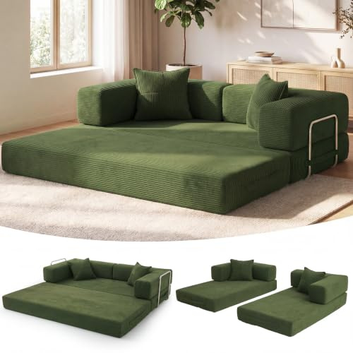 Vipbear 3 Seater Boneless Sofa Bed,Modular Convertible Couch,Pull Out,Green
