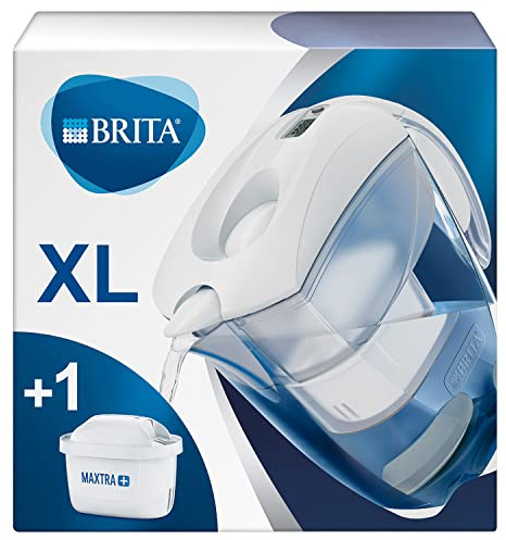BRITA Elemaris XL water filter jug for reduction of chlorine, limescale and impurities, Includes 1 x MAXTRA+ filter cartridges, 3.5L -White