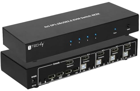 Techly IDATA DP-KVM4 Schwarz Tastatur/Video/Maus (KVM)-Switch