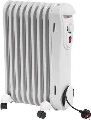 Prem-I-Air 2000W (2KW) Oil-Filled Radiator – 9-Fin Energy-Efficient Free-Standing Electric Heater with 3 Heat Settings, Adjustable Thermostat, and Overheat Safety Protection