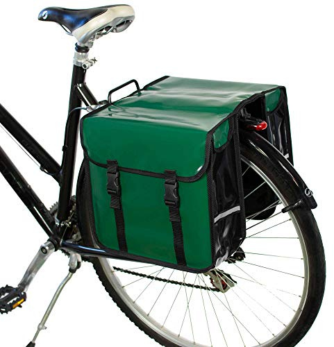 BikyBag Classic CW Fahrradtasche für Gepäckträger - wasserdichte Doppeltasche 26L (2x13L) aus Plane (Waldgrün)