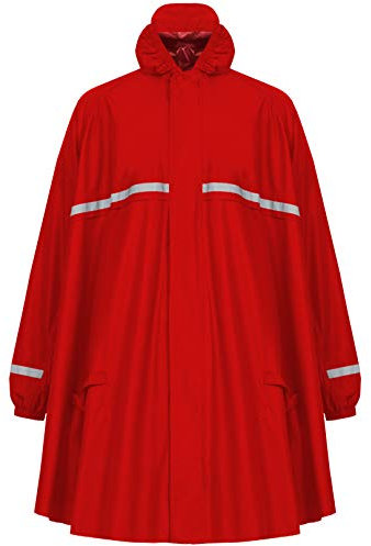 HOCK Regenponcho mit Reissverschluss und Ärmeln - Fahrradponcho Wasserdicht & Atmungsaktiv - mit Kapuze und Reflektoren - Herren Damen Regenschutz - Hochwertige Regenbekleidung (rot, XXL)