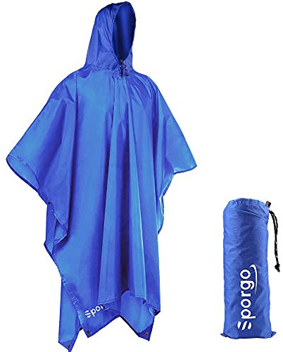 Sporgo Regenponcho, 3-in-1 Multifunktionales Regencape Regenjacken Regenponcho für Wandern, Reisen, Bivouacs und Aktivitäten im Freienn (Blue)