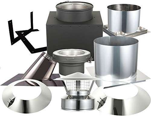 AllFuel HST Multi Story Kit with Spark Guard Chimney Cap for 6 Diameter 304 Stainless Steel Class-A Double Wall All Fuel Insulated Chimney Pipe (7/12-12/12 Pitch Roof Flashing)
