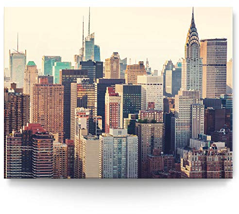 BilderKing Wandbild Skyline New York Vintage Look - 200cm x 150cm Leinwand auf 4cm Keilrahmen