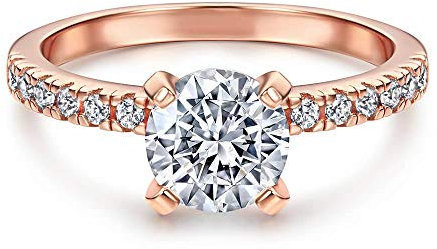 Funkelnder Damen Ring aus 925 Sterling Silber in Weiß mit Stein Solitärring I Brillant-Schliff mit Steinen Solitär Verlobungsring Ehering Trauring I Schmuck in Juweliersqualität (Rosegold 58)