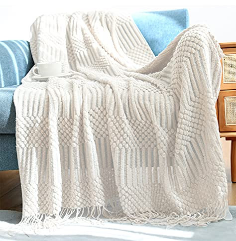 Hayisugal Tagesdecke Wohndecke Boho Decke weich Gestrickte Decke Wendedecke Kuscheldeck Sofadecke Couchdecke überwurf Decke, Beige, 130 x 200cm