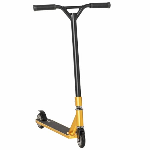 HOMCOM Stunt Scooter für Kinder 360° Lenkung über 14 Jahre alt Kick Scooter Fun Scooter mit Deck Gummigriffe Hinterradbremse ABEC-7 Kugellagern Aluminium 100mm PU Räder Gold 65 x 48,5 x 83 cm