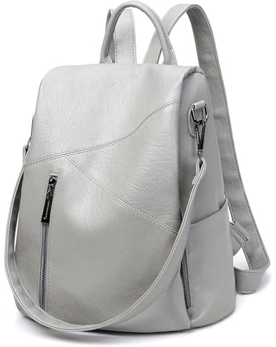 LIANGFUN Damen Lederrucksack, weicher Anti-Diebstahl-Rucksack, Fashion Casual Bag, Travel Backpack Work Bag, Elegant Tote Bag, Business Travel Backpack, Silber