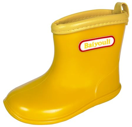 Baiyouli Kinder Gummistiefel Leichter Weich Regenstiefel Wasserdicht Rutschfest Regenschuhe für Mädchen Jungen 1–6 Jahre, Gelb, Herstellergröße 15, 23 EU