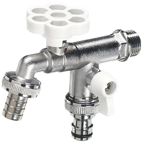Rubinetto a Sfera Doppio per Fontana da Giardino con Fiore e Leva Colorate Belfer RUB/030 Bianco