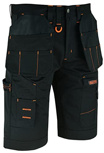 WrightFits Men Holster Work Shorts - Heavy Duty Safety Combat Cargo Summer Shorts - Multi Pockets - Triple Stitched - Durable Workwear Black 40 W