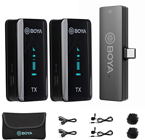 BOYA Dual Channel Wireless Lavalier Microphone for USB Type-C Android Phone Tablet Laptop, by-XM6 S6 Plug Play Lapel Lav Mic for Video Recording YouTube Facebook Live Stream Podcast Interview Vlog
