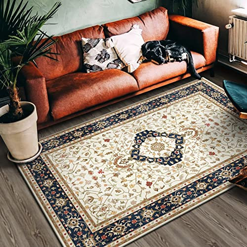 Teppich ankleidezimmer,Blauer, Brauner, Waschbarer, Rutschfester Teppich Mit Blumenmuster Carpet Living Room,Teppich weich 120x160cm