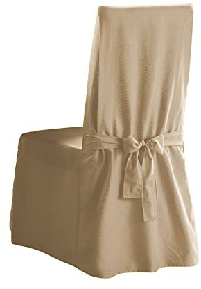 Surefit Schonbezug für Esszimmerstühle aus Baumwollleinen, einteiliger Schonbezug in voller Länge, Rock und Rückenbänder, entspannte Passform, hohe Rückenlehne, ohne Armlehnen, Hellbraun