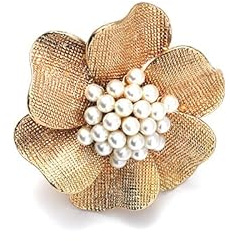BSLVWG Große Blume Perle Ehering für Frauen Mädchen Vintage CZ Kristall Faux Perlen Ball Blume Einstellbare Offene Band Wrap Geburtstag Cocktail Party Ring Komfort Fit Schmuck Geschenk