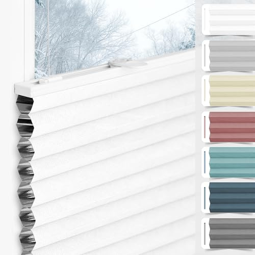 bobodeco Wabenplissee Plissee ohne Bohren Verdunkelung Klemmfix Thermo Verdunklungsplissee, Weiß-Weiß 90x180 cm(BxH), 100% Verdunkelnd & Sicht- & Schallschutz, Wärmeisolierung für Fenster & Tür