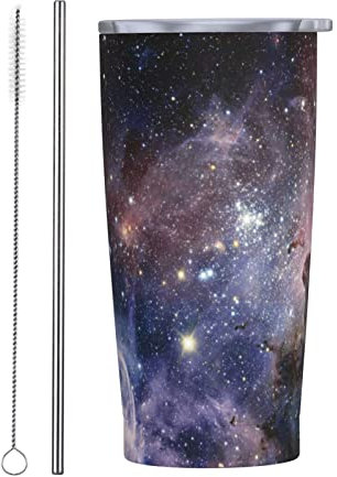 IUBBKI 20oz/550ml Stainless Steel Insulated Travel Coffee Cup, Universe Milky Way Galaxy Travel Mug with Leakproof Lid, Straw and Straw Brush