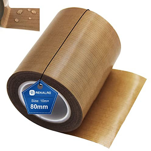 REKALRO Nastro adesivo del teflon di/nastro adesivo di PTFE, nastro ad alta temperatura, nastri adesivi per la sigillatura sotto vuoto, nastro isolante per sigillatrici sottovuoto(80 mm x 10 m)