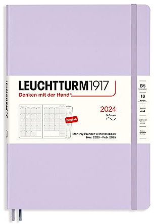 LEUCHTTURM1917 367563 Monatsplaner mit Notizbuch, Softcover, Composition (B5) 2024, 16 Monate, Lilac, English