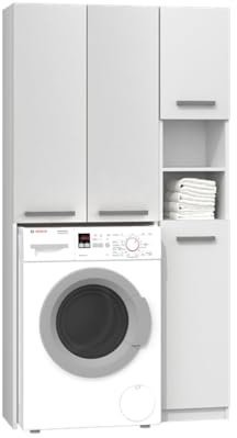 WHATSIZE ENTERPRISE – Marpol - White Wide Washing Machine Storage Surround – Wooden Laundry Cupboard with Shelves - Organise Essentials & Detergents- Furniture to Complement Modern Décor