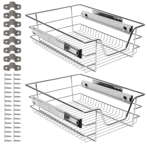 Ikodm Teleskopschublade 4X40cm Küchenschublade, Schrankauszug,Küchenschrank Auszug Nachrüsten,Küchenschubladen aus Metall Einbauschublade für Spülschrank,Schrank Schubladen Ausziehbar