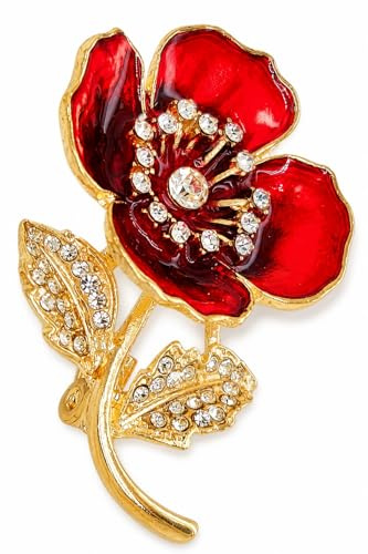 JEWELLBOX Red Poppy Flower Brooch for Women – Remembrance Day Awareness Lapel Scarf Jacket Pin – Symbolic Memorial Gift