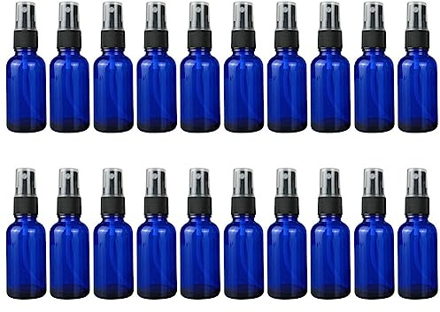 20 Stück 50ml Nachfüllbare Leere Ätherische Öle Flaschen, Glas Flaschen Aromatherapie Flaschen Kunststoff-Sprühflasche Blau Apothekerflasche für Ätherisches Öle,Kosmetik Apotheker Aromatherapie