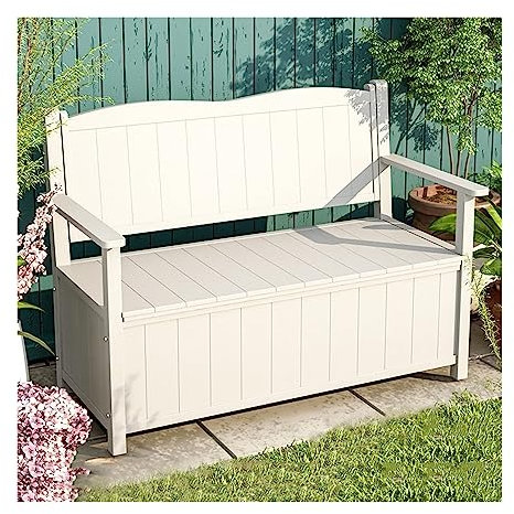 Gartenbank 47,2-Zoll-Außengartenbank, Terrassenbank mit Stauraum, 2-Personen-Freizeitbänke im Freien mit Rückenlehne for Deck, Terrasse, Garten, Hinterhof, 4 Farben Bank Sitzbank (Color : Natural)