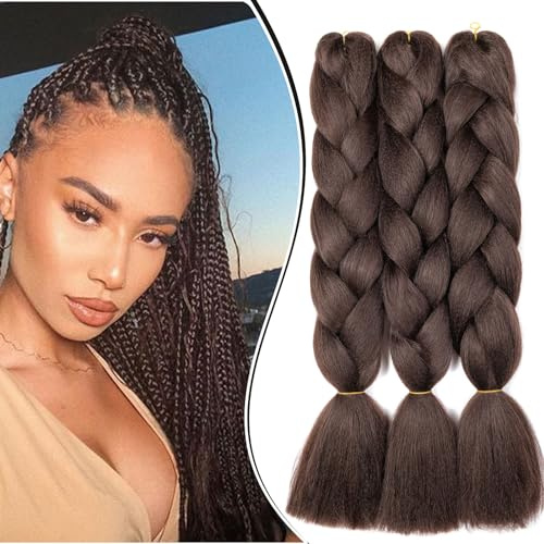 Dcbaboo Extension per Treccine Africane Marrone 60cm Extension Capelli Finti per Treccine Africane Extension Trecce Capelli Sintetici Kanekalon 3 Ciocche Ombre Jumbo Braiding Hair, Marrone Cioccolato