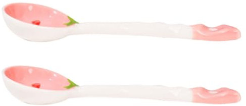 PRETYZOOM 2pcs Strawberry Ceramic Spoon Soup Spoons Long Handle Reusable Kitchen Home Tableware for Creative Idea