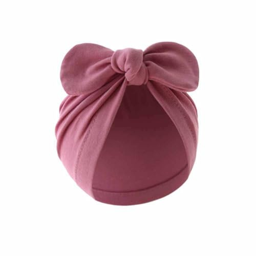 Yurosiay Neugeborenen Mütze Süß Baby Turban Hut Mit Schleife Weiche Stretch Baumwolle Erstlingsmütze Baby 0-12 Monate Babymütze Headwrap Baby Kinder Knotenmütze Jungen Mädchen 17×17cm Rosa 2#