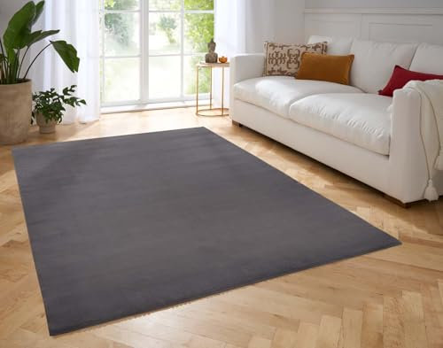 Taracarpet Fellteppich Kunstfell Waschbar - Hasenfell Imitat, Kaninchenfell, Kurzfell | Flauschiger Teppich für Wohnzimmer, Bettvorleger Schlafzimmer - Anthrazit 120x170 cm