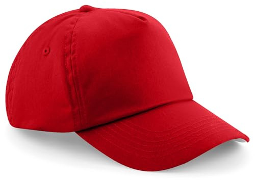 HiFEN Unisex barn 5 panel förböjd enkel justerbar baseballkeps utomhus sommar solhatt, Röd, one size