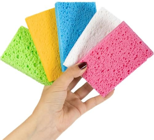 IBXWMNG 5er Set Komprimierte Zellulose Schwämme - Natürlicher Reinigungsschwamm für Haushalt, Küche, Badezimmer, Autos, Glas & Fenster
