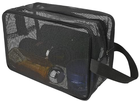 Cobee Mesh Shower Caddy, Portable Mesh Shower Bag, Quick Dry Tote Bag with Zipper, Toiletry Organizer for Gym Travel Camping Swimming Beach (Black)