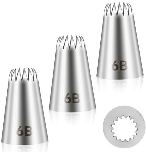 Giantree 3 PCS 6B Cake Piping Nozzle Tips, Stainless Steel Large Piping Tips Cake Decorating Tools for Buttercream Icing Birthday Cake Cupcake DIY Baking Supplies