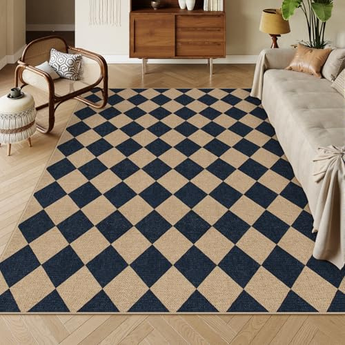 Lahome Colette Checkered Easy Jute Outdoor Rug, Large 6x9 Rug for Living Room Checkerboard Indoor Outdoor Carpet, Farmhouse Patio Office Mat Geometric Non Slip Black Carpet for Backyard Dining Room