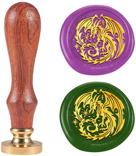 DELORIGIN Wachssiegelstempel Mit Drachentotem 25 mm Vintage Messingkopf Holzgriff Siegelstempel Personalisiert Für Umschläge Einladungen Postkarten Geschenkverpackung Dekor
