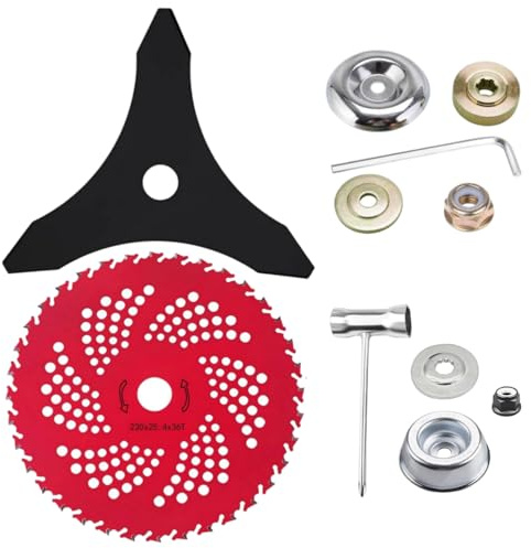 RedFlameDS Lames de débroussailleuse à pointe en carbure de tungstène de 22,9 cm x 36 dents et lames de désherbeur de 25,4 cm x 3 dents avec kit adaptateur universel pour débroussailleuse,