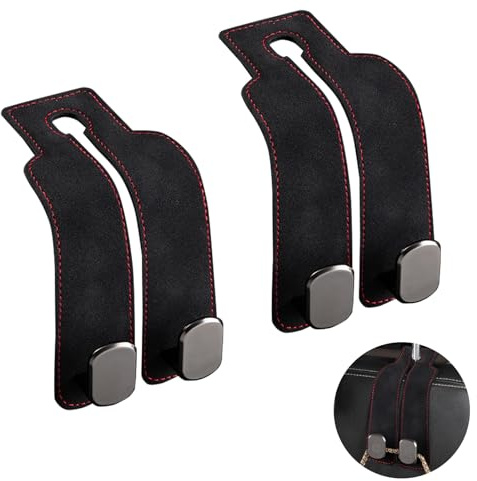 2 Stück Autositz Doppelhaken RüCkenhaken - Schwarze Auto Haken Kopfstütze, Multifunktionale Leder Autositz Haken, Auto Lagerung Haken für Taschen, Handtaschen, Regenschirme