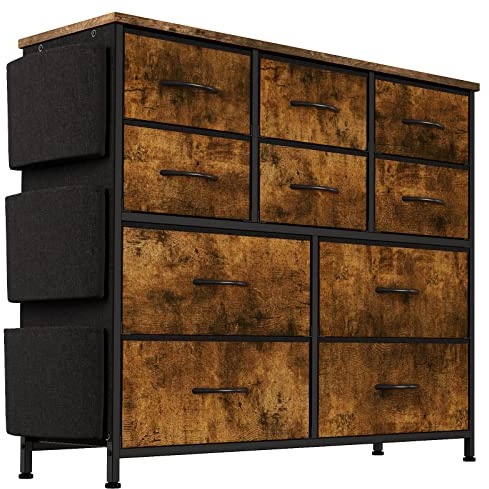Baloveby Commode 10 tiroirs en Tissu avec poignées, Cadre en métal, Chambre d'enfant, Couloir, entrée, Armoire de Rangement pour Chambre à Coucher (marron1)